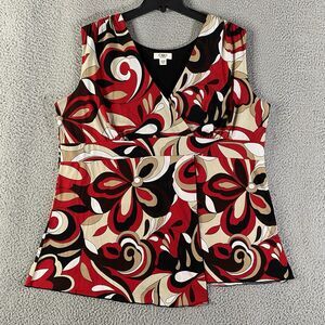 Vintage Cato Top Women 18 20W Red Black Tan Tunic Y2K Babydoll Hippie Fairy Boho